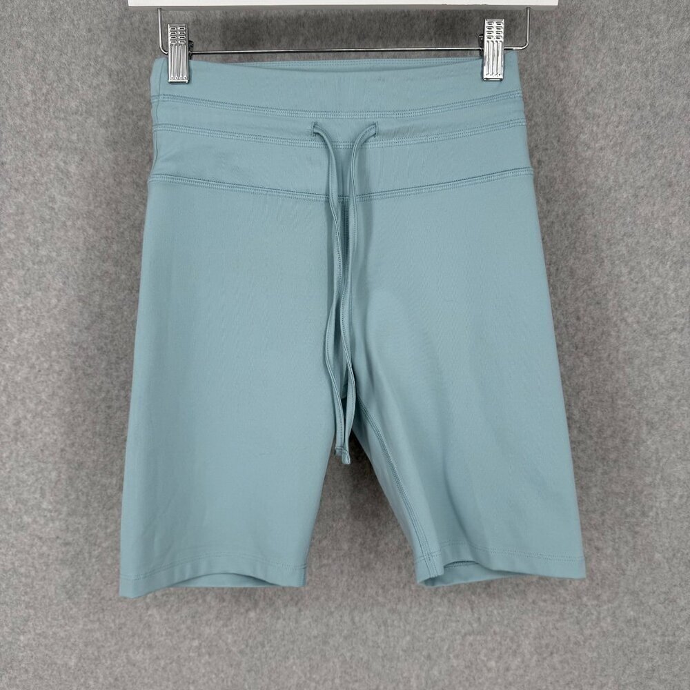 Girlfriend Collective High Rise Diana Biker Short Size S Sky Blue Tie Waist EUC